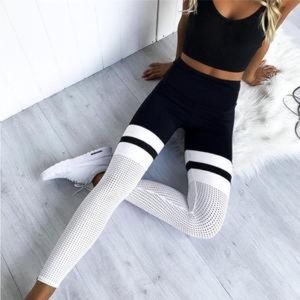 Mesh Stripe Leggings (S) Black and White